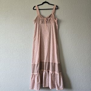 Vintage Gilead L Pink Cottagecore Floral Tiered Maxi Dress Pockets Square Neck
